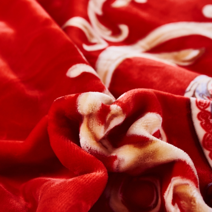 91家纺网 家纺一手货源 找家纺 凯轩毛毛毯毯子 2024新款婚庆云毛毯毯子 双喜临门