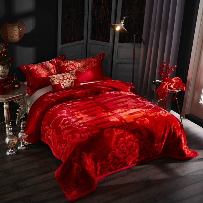 91家纺网 家纺一手货源 找家纺 凯轩毛毛毯毯子 2024新款婚庆云毛毯毯子 我家有喜