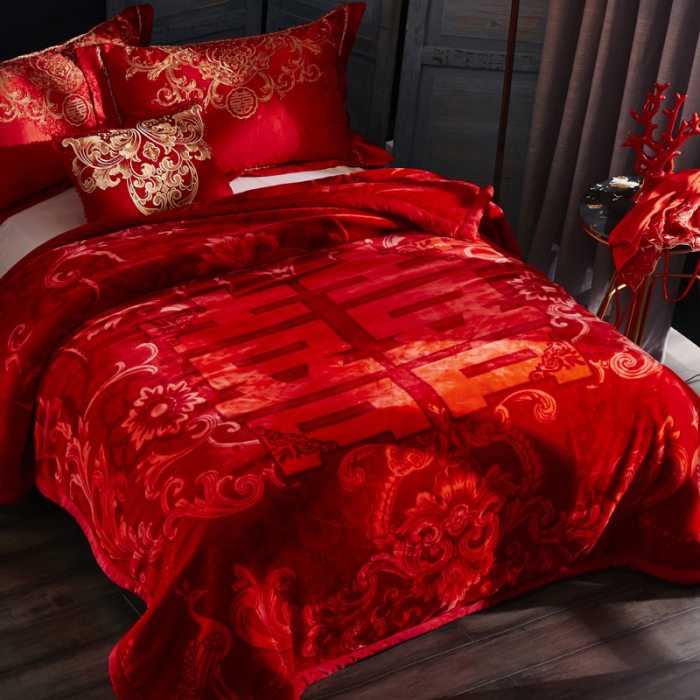 91家纺网 家纺一手货源 找家纺 凯轩毛毛毯毯子 2024新款婚庆云毛毯毯子 我家有喜