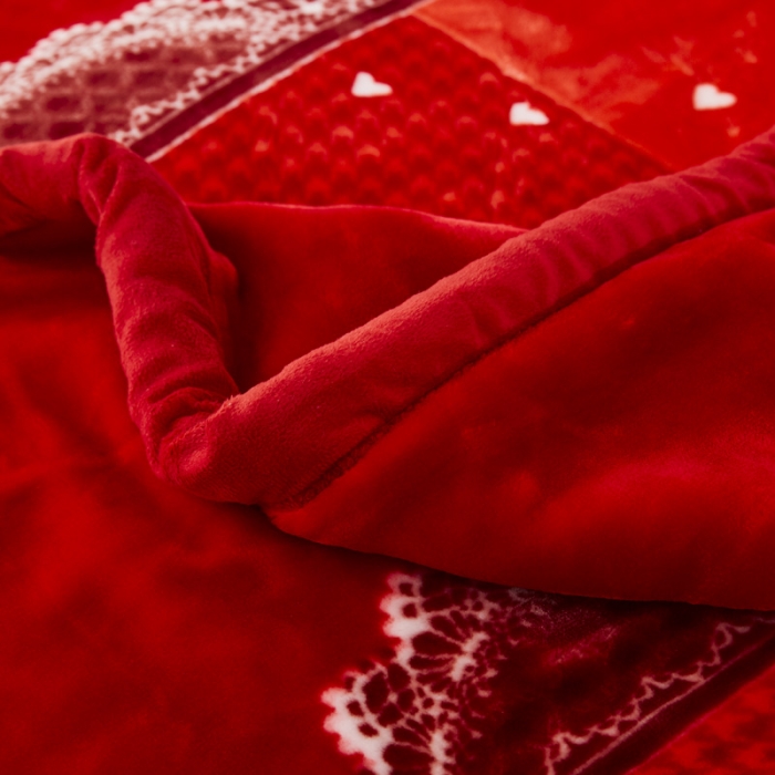 91家纺网 家纺一手货源 找家纺 凯轩毛毛毯毯子 2024新款婚庆云毛毯毯子 心相映