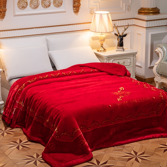 91家纺网 家纺一手货源 找家纺 凯轩毛毛毯毯子 2024新款婚庆云毛毯毯子 心心相映