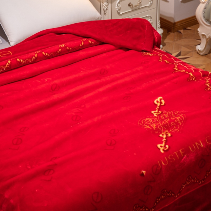 91家纺网 家纺一手货源 找家纺 凯轩毛毛毯毯子 2024新款婚庆云毛毯毯子 心心相映