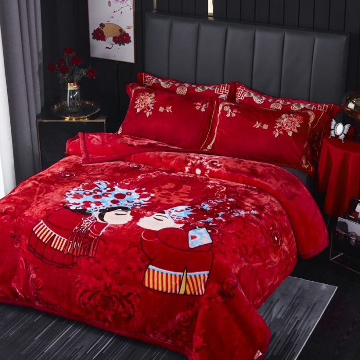 91家纺网 家纺一手货源 找家纺 凯轩毛毛毯毯子 2024新款婚庆云毛毯毯子 与子偕老