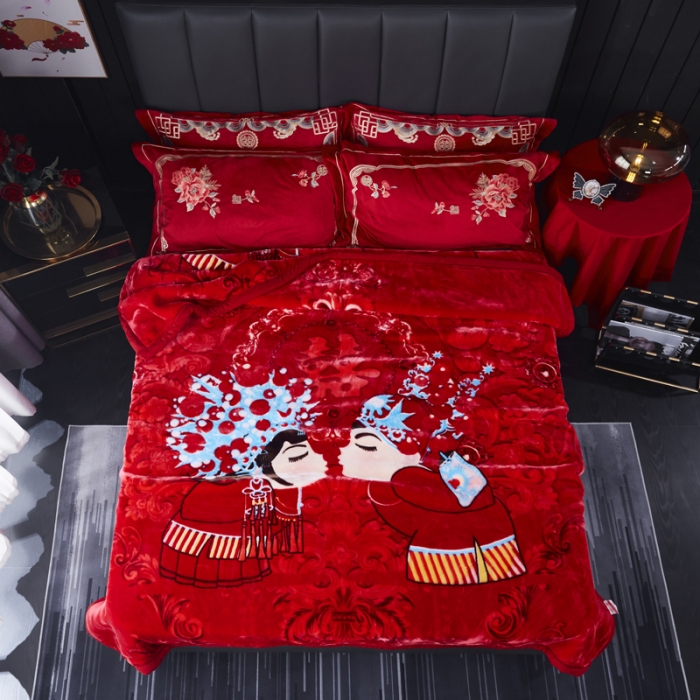 91家纺网 家纺一手货源 找家纺 凯轩毛毛毯毯子 2024新款婚庆云毛毯毯子 与子偕老