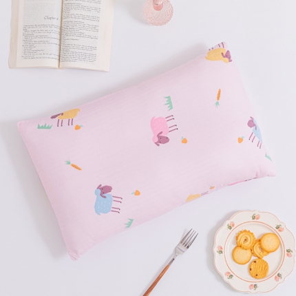 91家纺网 家纺一手货源 找家纺 2021全棉A类双层纱儿童学生枕套 幼儿园纱布枕套30*50