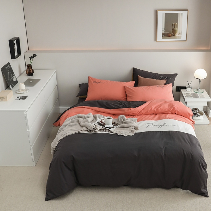 91家纺网 家纺一手货源 找家纺 蓝巢 2021新款全棉水洗棉早安四件套 早安时尚桔