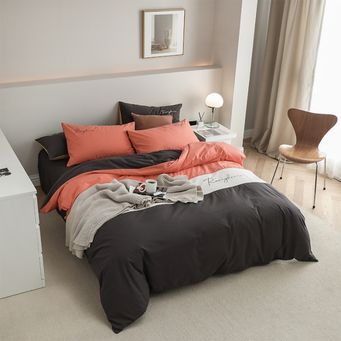 91家纺网 家纺一手货源 找家纺 蓝巢 2021新款全棉水洗棉早安四件套 早安时尚桔