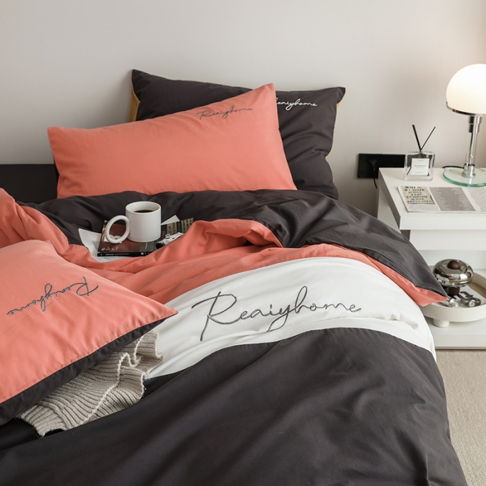 91家纺网 家纺一手货源 找家纺 蓝巢 2021新款全棉水洗棉早安四件套 早安时尚桔