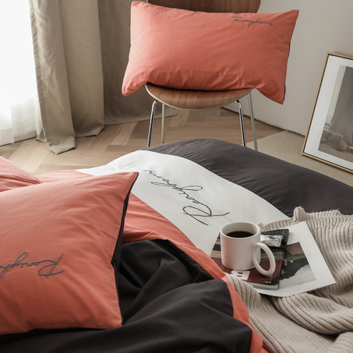 91家纺网 家纺一手货源 找家纺 蓝巢 2021新款全棉水洗棉早安四件套 早安时尚桔