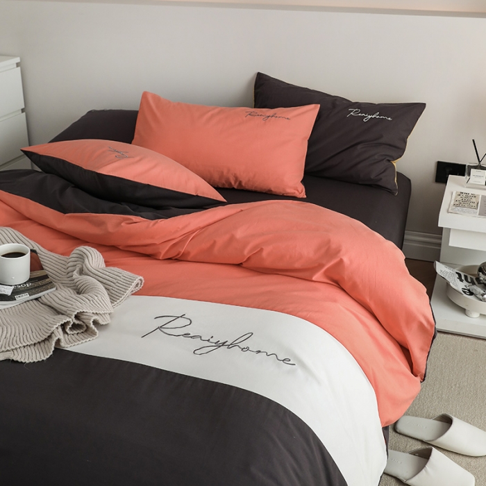 91家纺网 家纺一手货源 找家纺 蓝巢 2021新款全棉水洗棉早安四件套 早安时尚桔