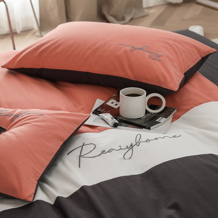 91家纺网 家纺一手货源 找家纺 蓝巢 2021新款全棉水洗棉早安四件套 早安时尚桔