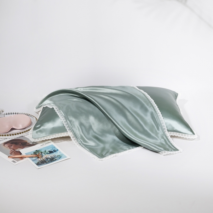 91家纺网 家纺一手货源 找家纺 雅韵诗 2023新款蕾丝花边枕套（不退换） 翡翠绿48*74cm一只