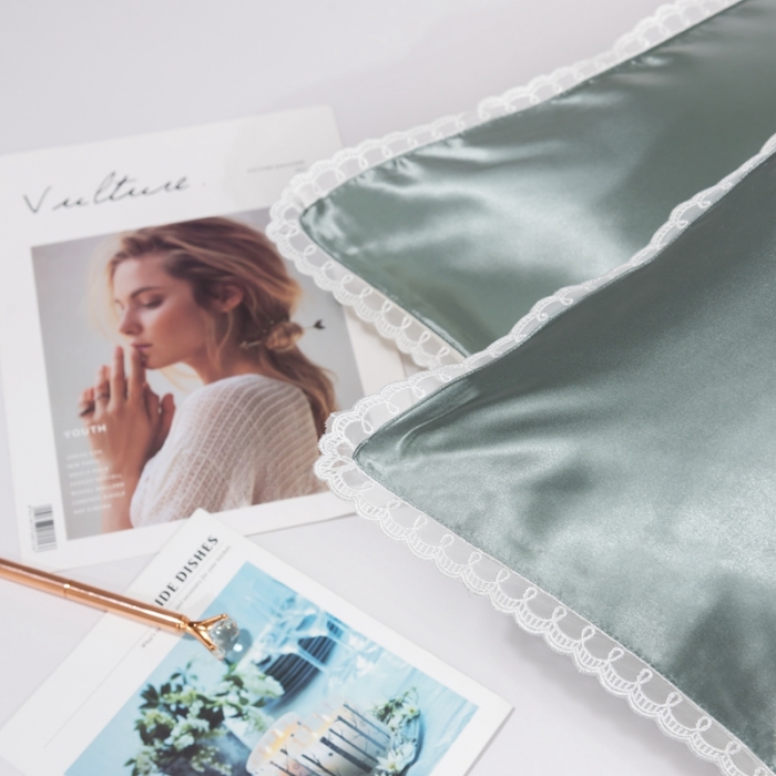 91家纺网 家纺一手货源 找家纺 雅韵诗 2023新款蕾丝花边枕套（不退换） 翡翠绿48*74cm一只