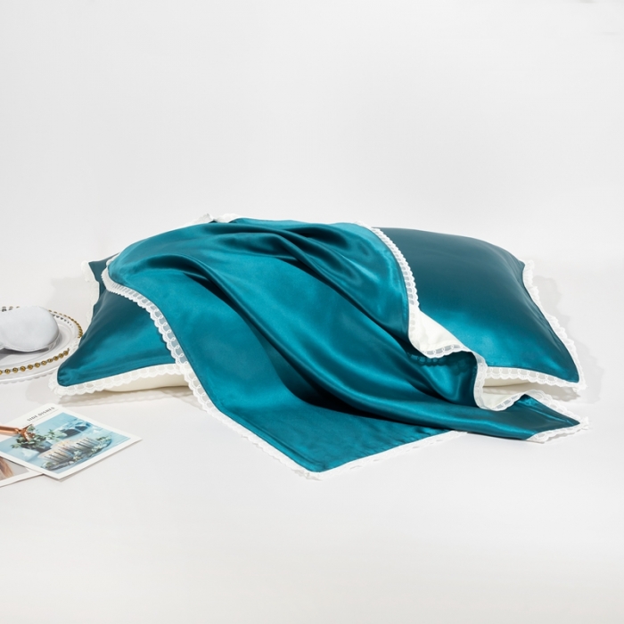 91家纺网 家纺一手货源 找家纺 雅韵诗 2023新款蕾丝花边枕套（不退换） 孔雀蓝48*74cm一只