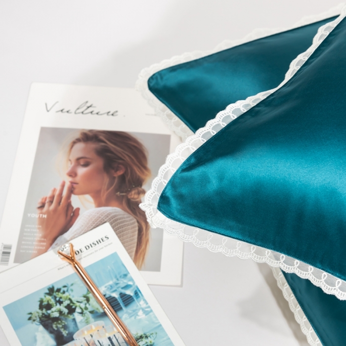 91家纺网 家纺一手货源 找家纺 雅韵诗 2023新款蕾丝花边枕套（不退换） 孔雀蓝48*74cm一只