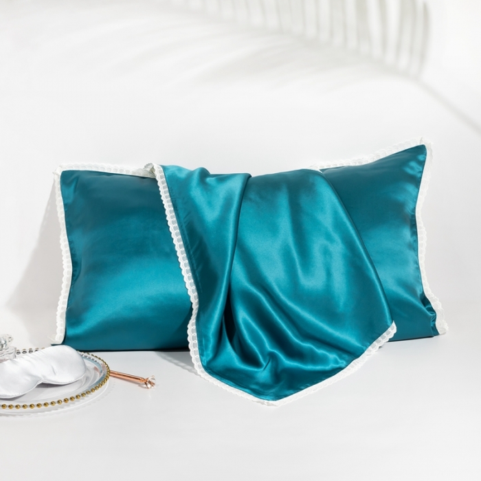 91家纺网 家纺一手货源 找家纺 雅韵诗 2023新款蕾丝花边枕套（不退换） 孔雀蓝48*74cm一只