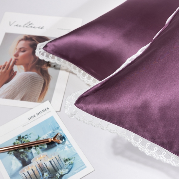 91家纺网 家纺一手货源 找家纺 雅韵诗 2023新款蕾丝花边枕套（不退换） 魅惑紫48*74cm一只