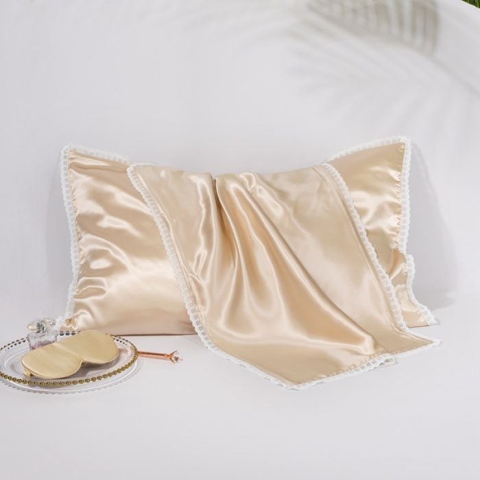 91家纺网 家纺一手货源 找家纺 雅韵诗 2023新款蕾丝花边枕套（不退换） 香槟金48*74cm一只