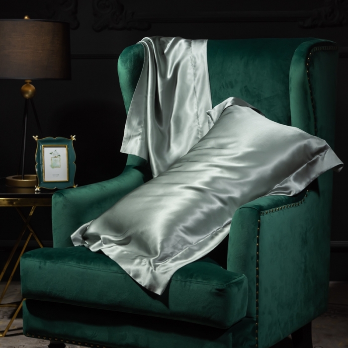 91家纺网 家纺一手货源 找家纺 雅韵诗 2023新款真丝四边枕套（不退换） 翡翠绿48*74cm一只