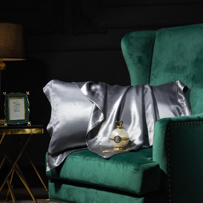 91家纺网 家纺一手货源 找家纺 雅韵诗 2023新款真丝四边枕套（不退换） 金属灰48*74cm一只