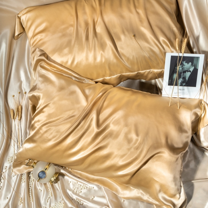 91家纺网 家纺一手货源 找家纺 雅韵诗 2023新款真丝四边枕套（不退换） 麦穗金48*74cm一只