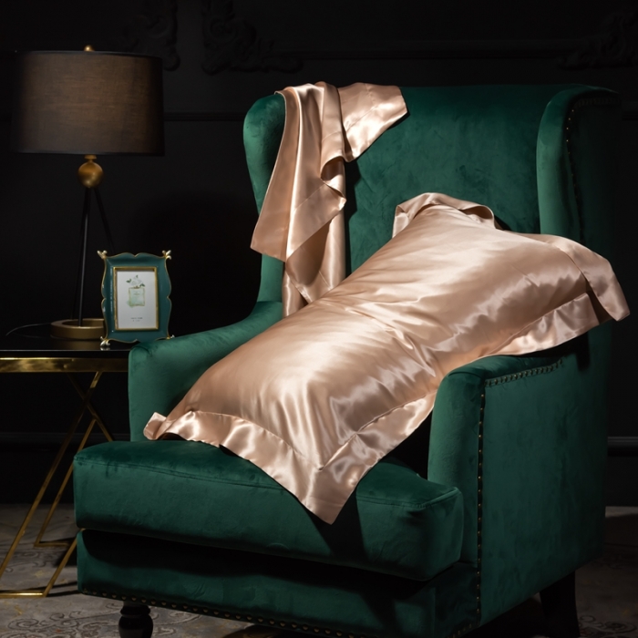 91家纺网 家纺一手货源 找家纺 雅韵诗 2023新款真丝四边枕套（不退换） 玫瑰金48*74cm一只