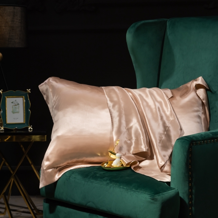 91家纺网 家纺一手货源 找家纺 雅韵诗 2023新款真丝四边枕套（不退换） 玫瑰金48*74cm一只