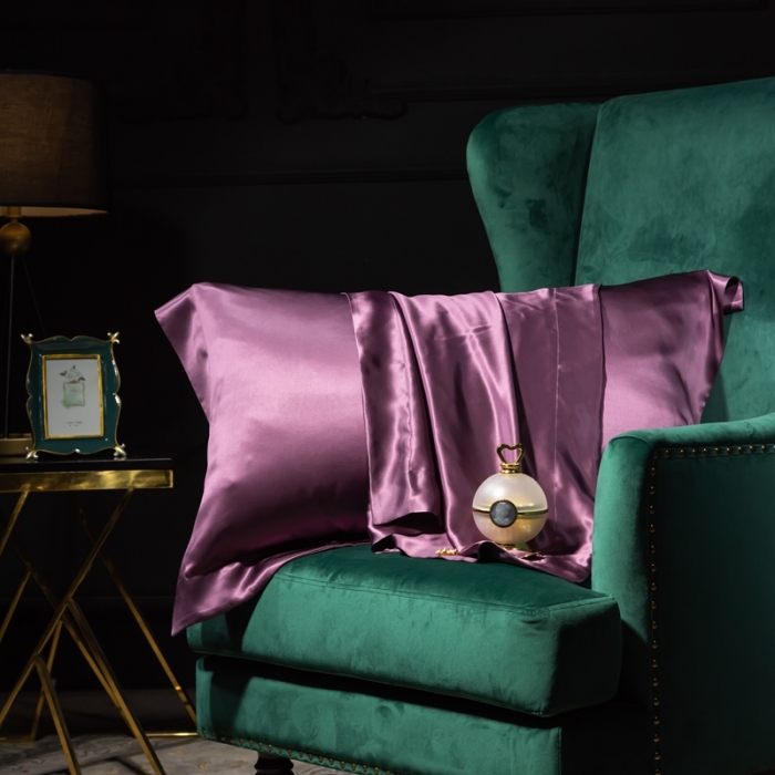 91家纺网 家纺一手货源 找家纺 雅韵诗 2023新款真丝四边枕套（不退换） 魅惑紫48*74cm一只