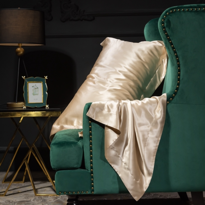 91家纺网 家纺一手货源 找家纺 雅韵诗 2023新款真丝四边枕套（不退换） 香槟金48*74cm一只