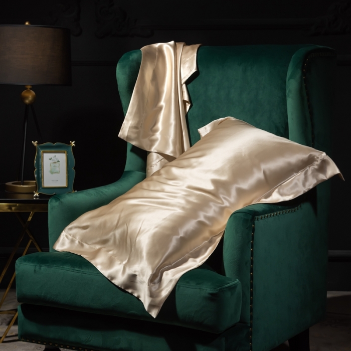 91家纺网 家纺一手货源 找家纺 雅韵诗 2023新款真丝四边枕套（不退换） 香槟金48*74cm一只