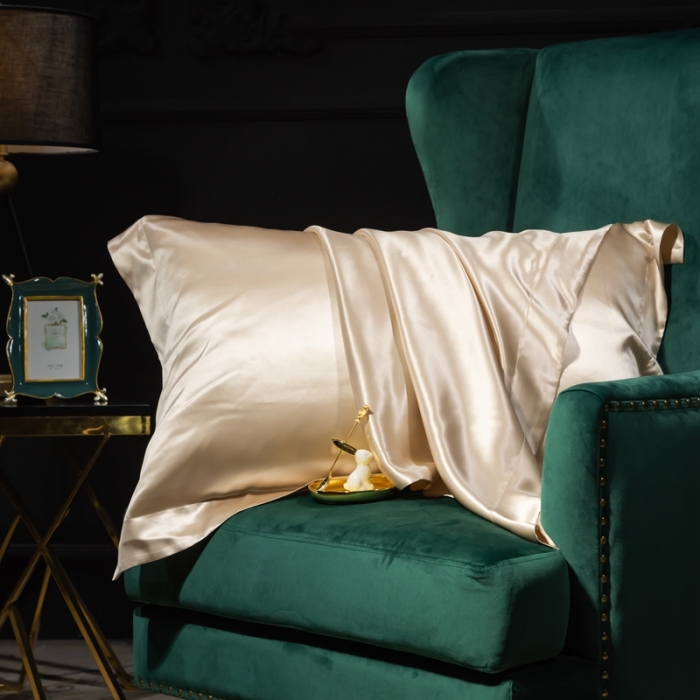 91家纺网 家纺一手货源 找家纺 雅韵诗 2023新款真丝四边枕套（不退换） 香槟金48*74cm一只