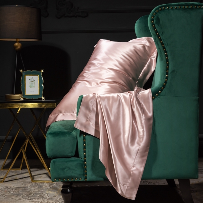 91家纺网 家纺一手货源 找家纺 雅韵诗 2023新款真丝四边枕套（不退换） 樱花粉48*74cm一只