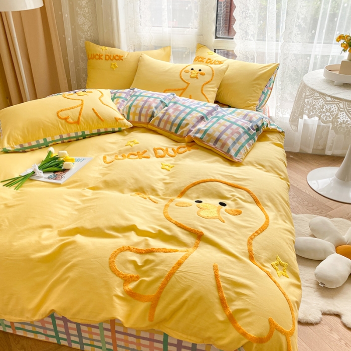 91家纺网 家纺一手货源 找家纺 澳梵家居 2021新款全棉卡通大版毛巾绣四件套 爱鸭鸭