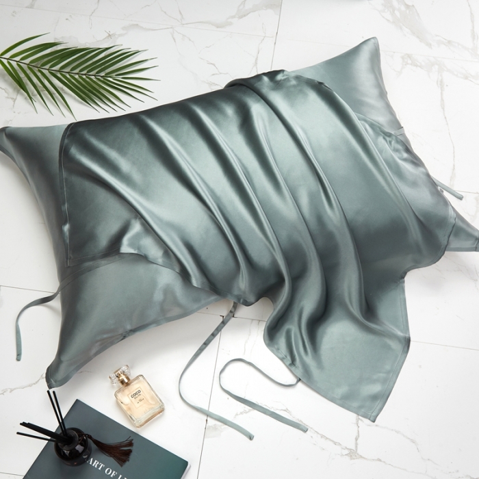 91家纺网 家纺一手货源 找家纺 雅韵诗真丝馆 2023新款真丝枕巾 翡翠绿