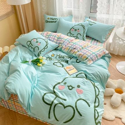 91家纺网 家纺一手货源 找家纺 澳梵家居 2021新款全棉卡通大版毛巾绣四件套 可爱恐龙