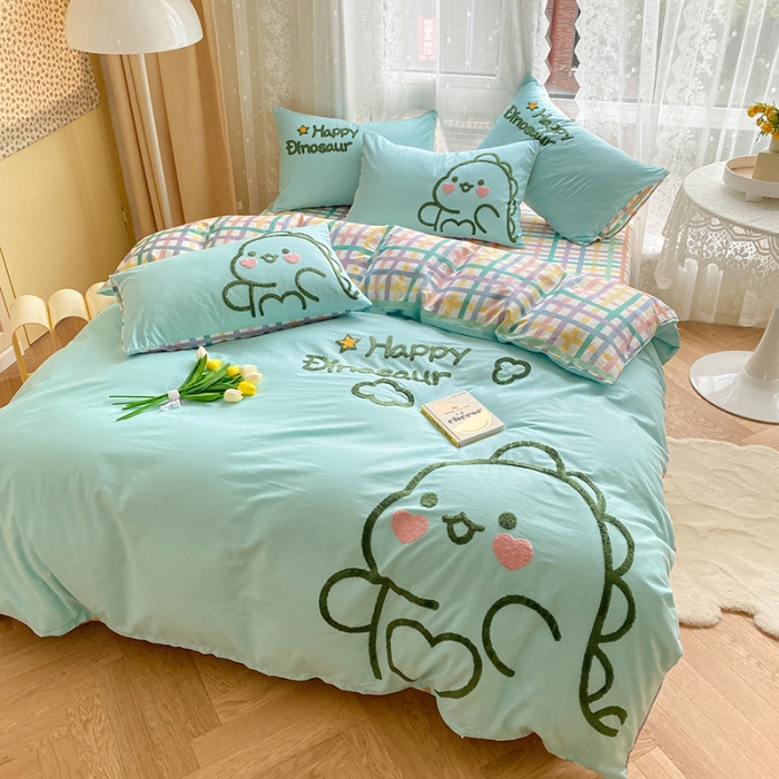 91家纺网 家纺一手货源 找家纺 澳梵家居 2021新款全棉卡通大版毛巾绣四件套 可爱恐龙