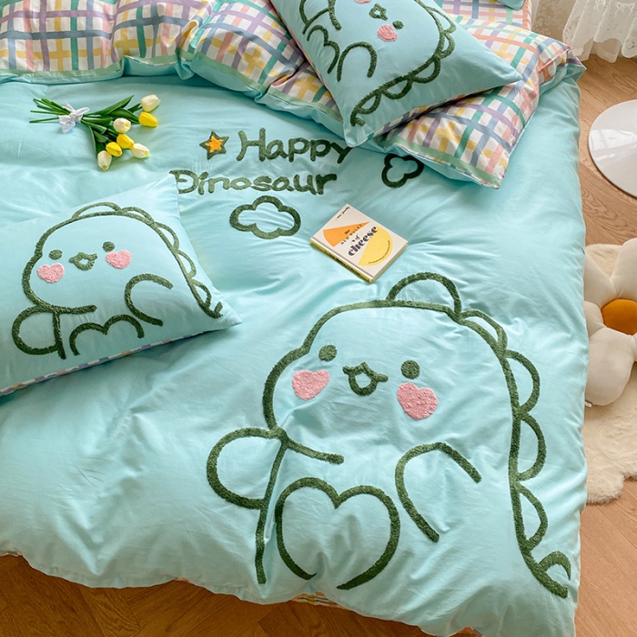 91家纺网 家纺一手货源 找家纺 澳梵家居 2021新款全棉卡通大版毛巾绣四件套 可爱恐龙