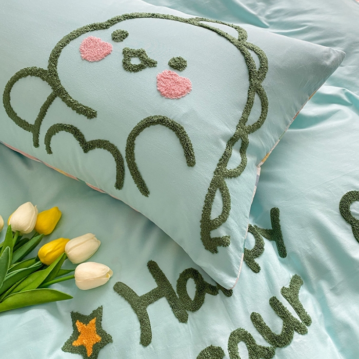 91家纺网 家纺一手货源 找家纺 澳梵家居 2021新款全棉卡通大版毛巾绣四件套 可爱恐龙