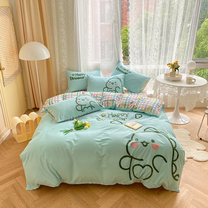 91家纺网 家纺一手货源 找家纺 澳梵家居 2021新款全棉卡通大版毛巾绣四件套 可爱恐龙