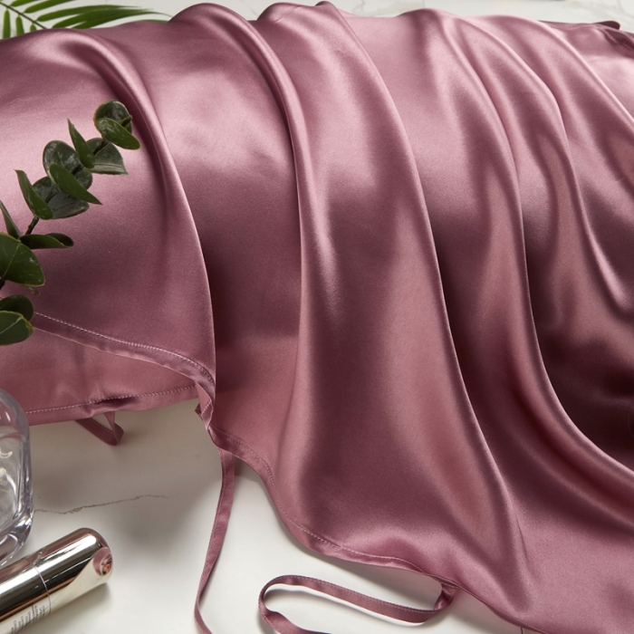 91家纺网 家纺一手货源 找家纺 雅韵诗真丝馆 2023新款真丝枕巾 藕紫