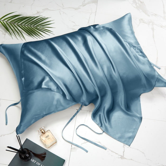 91家纺网 家纺一手货源 找家纺 雅韵诗真丝馆 2023新款真丝枕巾 雾霾蓝