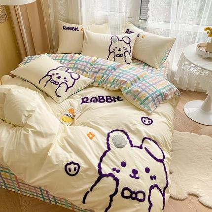 91家纺网 家纺一手货源 找家纺 澳梵家居 2021新款全棉卡通大版毛巾绣四件套 奶味兔