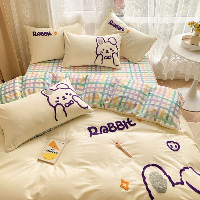 91家纺网 家纺一手货源 找家纺 澳梵家居 2021新款全棉卡通大版毛巾绣四件套 奶味兔