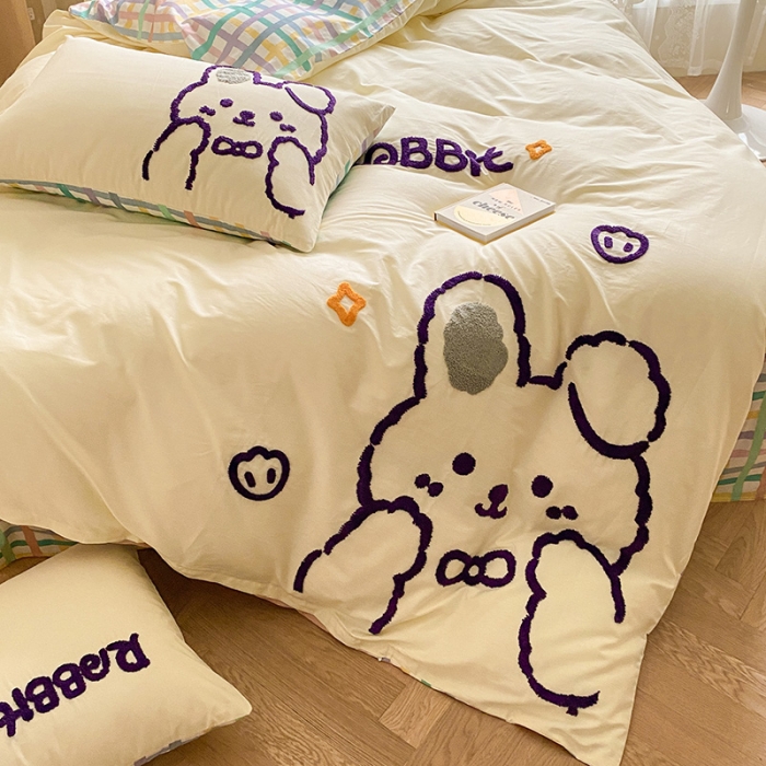 91家纺网 家纺一手货源 找家纺 澳梵家居 2021新款全棉卡通大版毛巾绣四件套 奶味兔