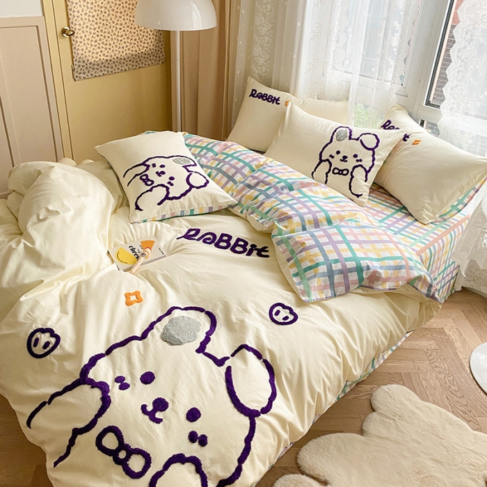 91家纺网 家纺一手货源 找家纺 澳梵家居 2021新款全棉卡通大版毛巾绣四件套 奶味兔