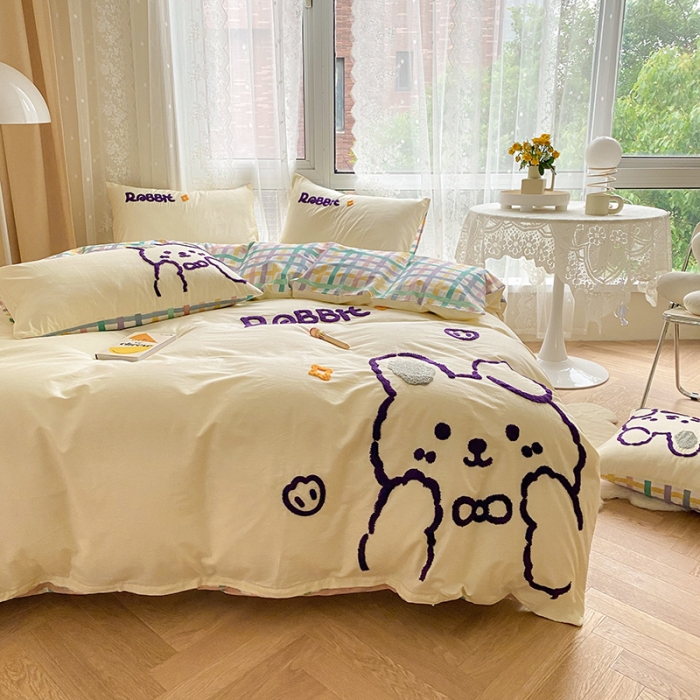 91家纺网 家纺一手货源 找家纺 澳梵家居 2021新款全棉卡通大版毛巾绣四件套 奶味兔