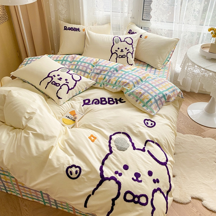 91家纺网 家纺一手货源 找家纺 澳梵家居 2021新款全棉卡通大版毛巾绣四件套 奶味兔