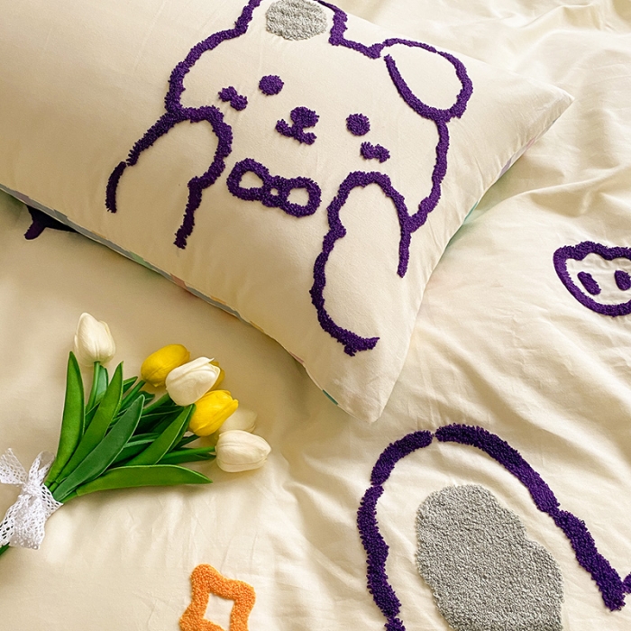 91家纺网 家纺一手货源 找家纺 澳梵家居 2021新款全棉卡通大版毛巾绣四件套 奶味兔