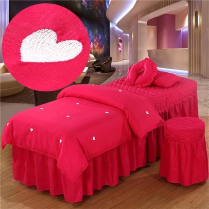 91家纺网 家纺一手货源 找家纺 乐逸家纺 美容院小清新磨毛绣花美容床罩按摩床 爱心-玫红