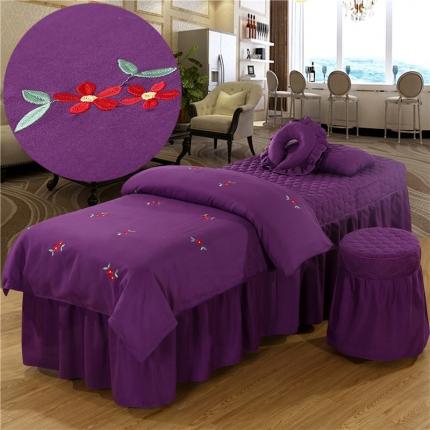 91家纺网 家纺一手货源 找家纺 乐逸家纺 美容院小清新磨毛绣花美容床罩按摩床 梅花-深紫
